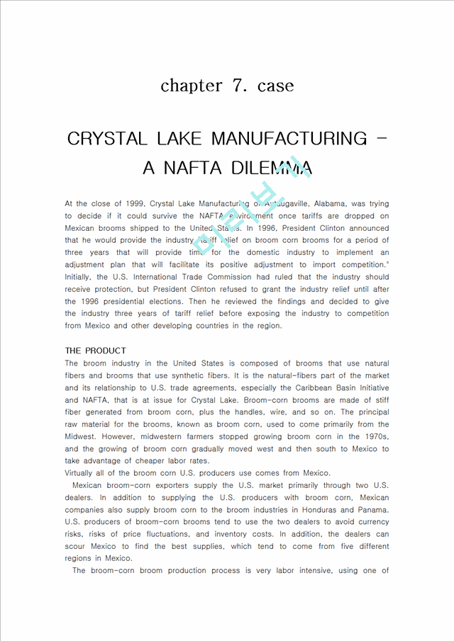 CRYSTAL LAKE MANUFACTURING - A NAFTA DILEMMA   (1 )